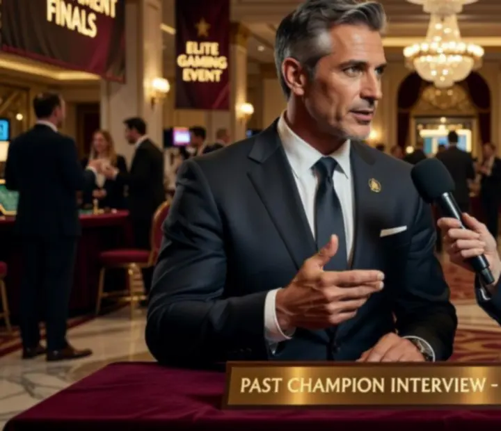 Champion français interviewé après un tournoi de cartes