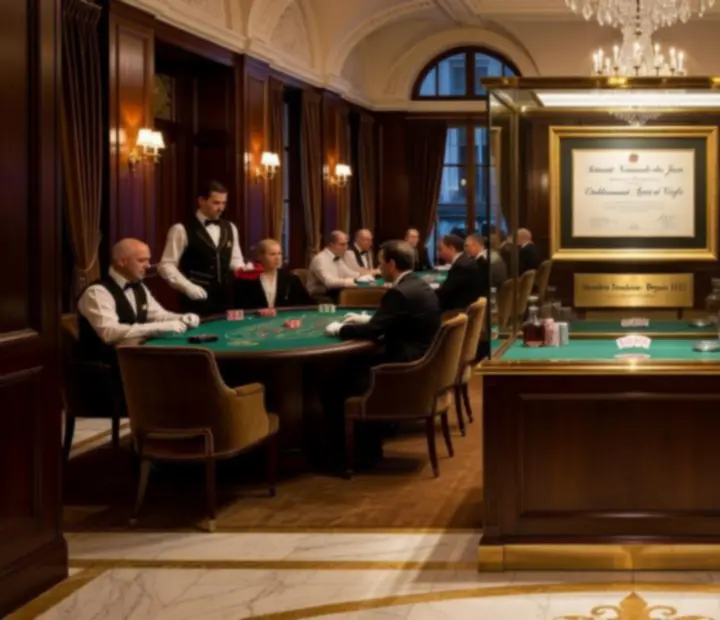 Intérieur d'un casino français autorisé avec tables de cartes