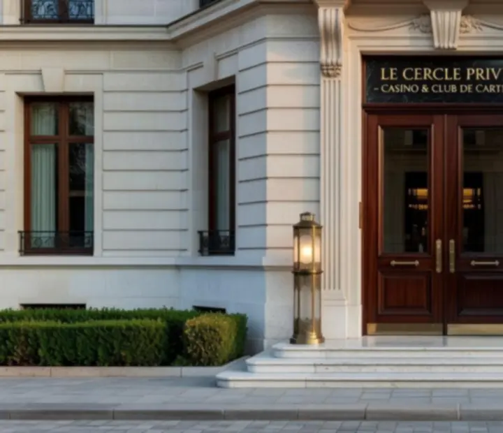 Façade extérieure éclairée d'un club de cartes en France