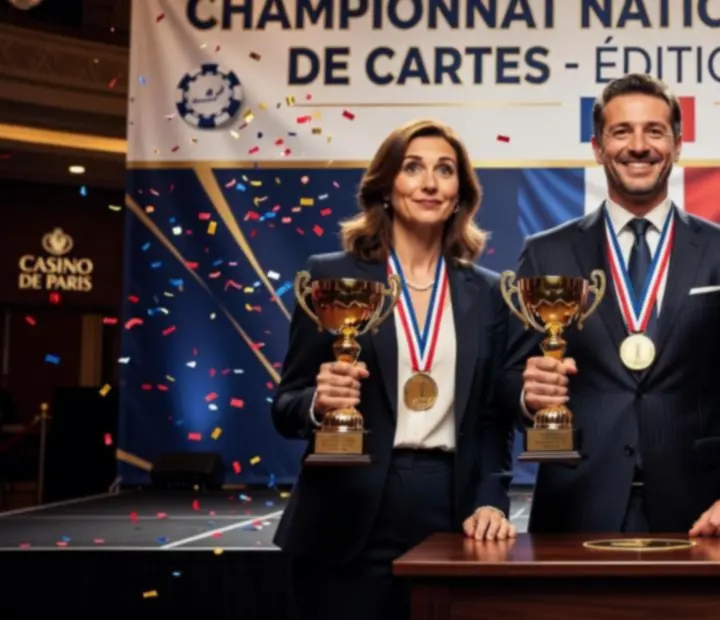 Vainqueurs de tournoi sur le podium dans un casino français