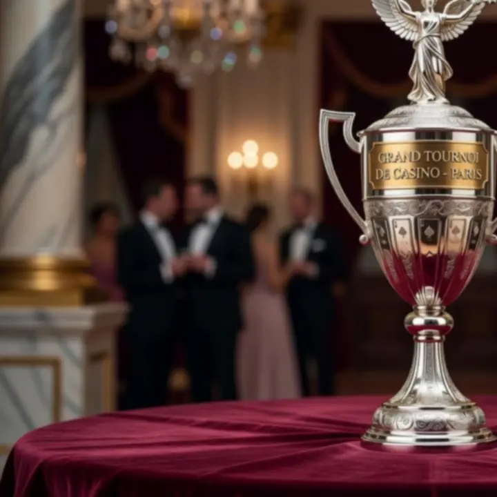 Trophée de tournoi de cartes brillant dans un casino français