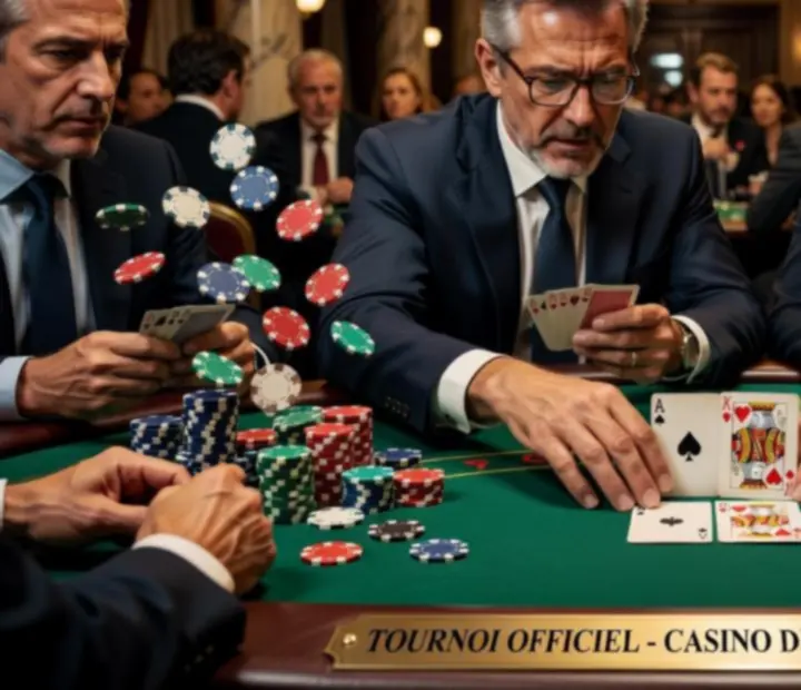 Action intense autour d'une table de cartes lors d'un tournoi live