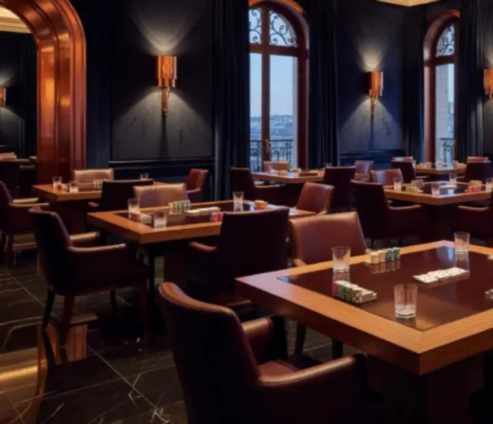 Intérieur lumineux du Paris Executive Hall, salle de tournoi haut de gamme