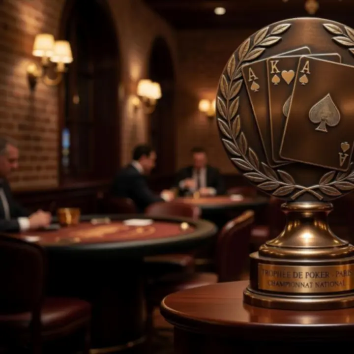 Trophée de tournoi posé dans une salle de casino française