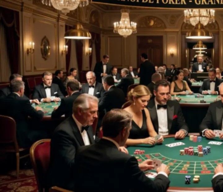 Salle de tournoi française en pleine action avec des tables de cartes